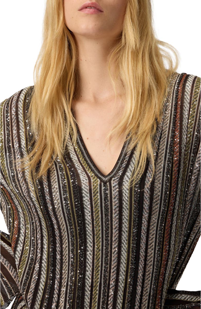 Missoni Long Dress With V-neck And Herringbone Stripe Knit, Alternate, color, Multicoloured