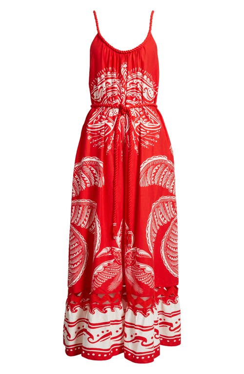 Farm Rio Majestic Coconut Tree Linen Blend Midi Dress