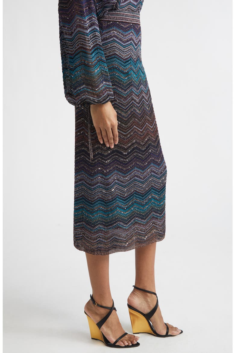 Zigzag Lamé Midi Skirt, Alternate, color, DARK BLUE TONES