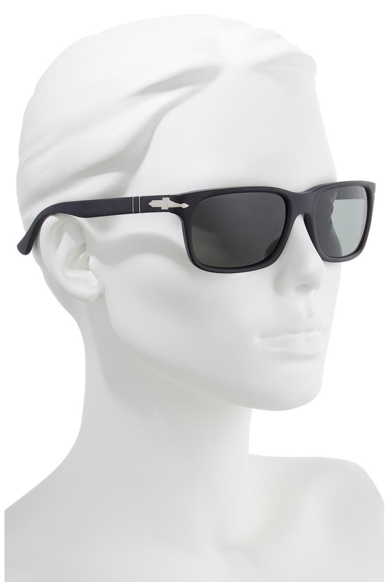 58mm Polarized Rectangle Sunglasses, Alternate, color, BLACK SOLID