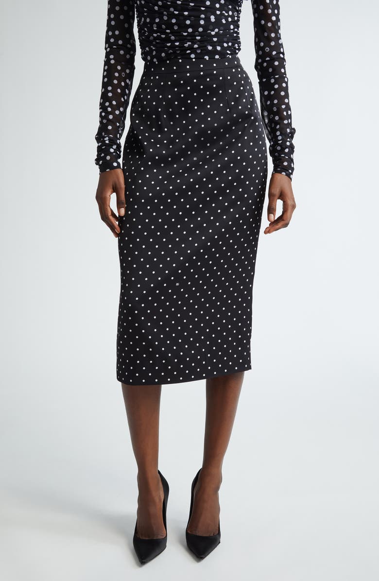 Dolce&Gabbana Polka Dot Stretch Silk Pencil Skirt, Main, color, Hnzpw Pois Picc 0 5 F.nero