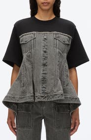 3.1 Phillip Lim Flounce Hybrid Denim Top