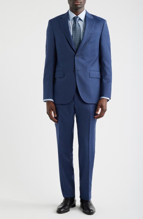 Flynn Classic Fit Blue Microcheck Wool Suit (Regular & Big)