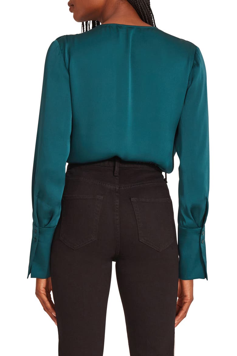 Surplice Long Sleeve Satin Bodysuit, Alternate, color, EMERALD