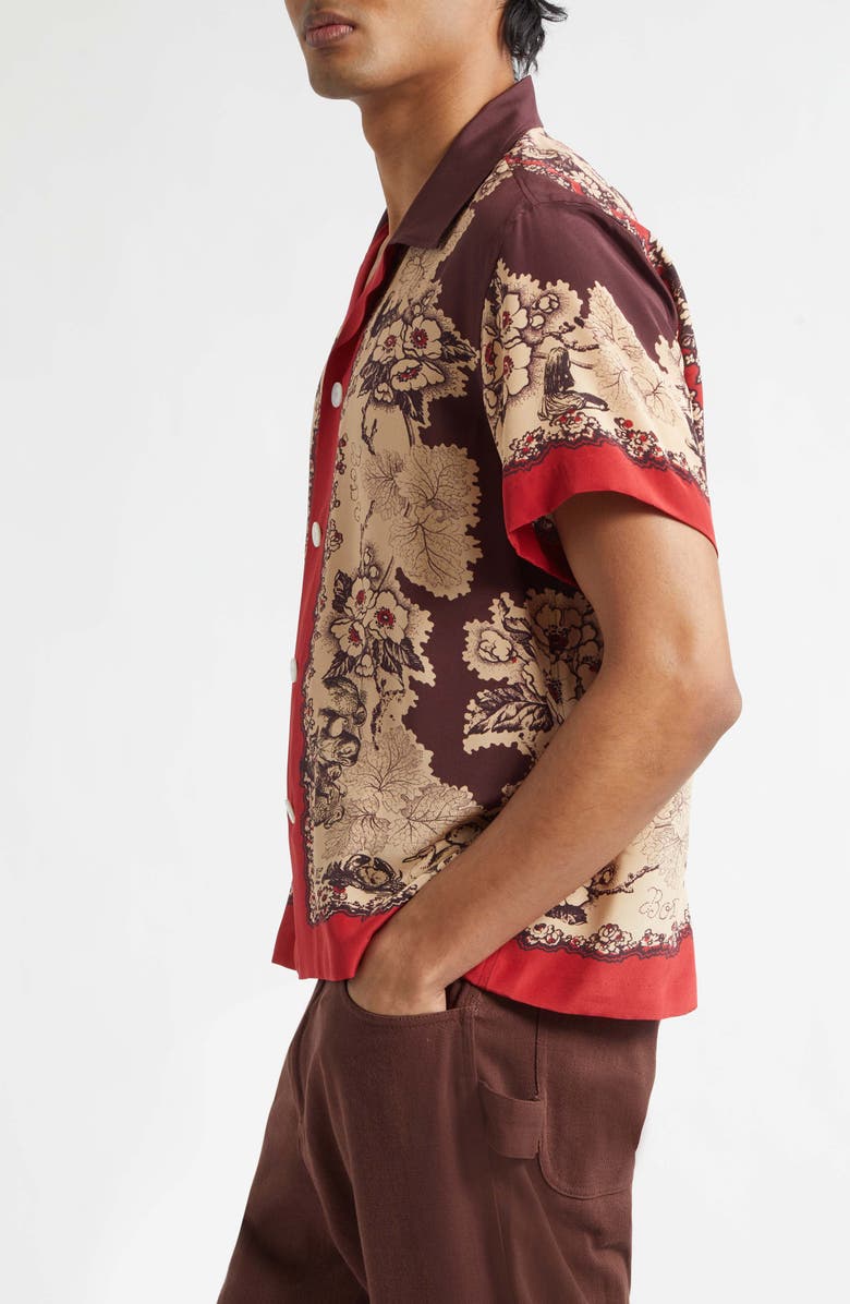 Bode Storybook Silk Camp Shirt, Alternate, color, Red Black