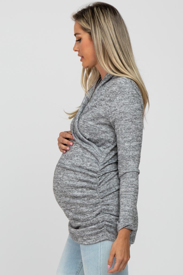 Soft Heathered Draped Wrap Nursing Top, Alternate, color, Heather Grey