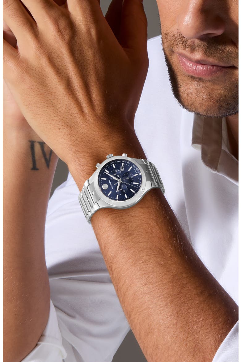 SE Chronograph Bracelet Watch, 42mm, Alternate, color, SILVER/ BLUE