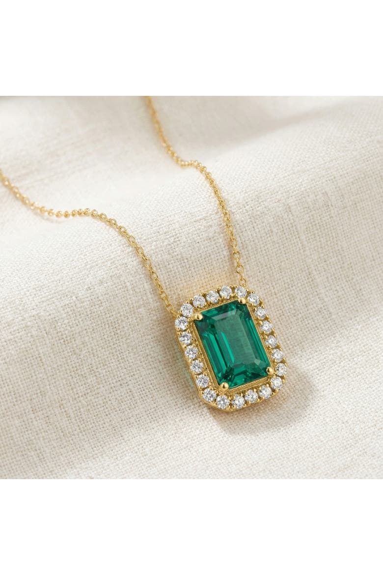 7 1/2Ct Emerald & Diamond Pendant Gold 3/4" Tall 18" Necklace, Alternate, color, 10k White Gold