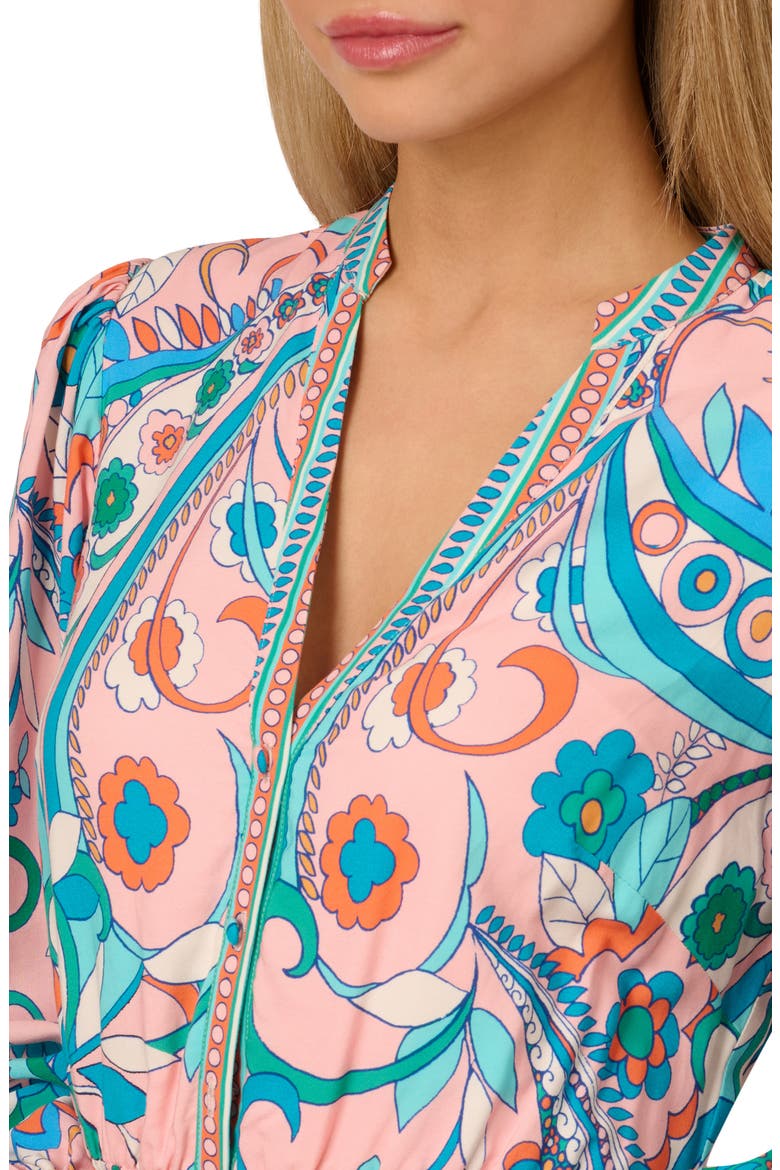 Print Tie Waist Long Sleeve Dress, Alternate, color, PEACH MULTI