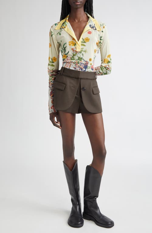 Monse Floral/football Mesh Long Sleeve Polo In Multi