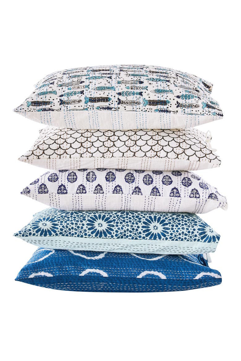 Floral Paisley 2-Pack Cotton Pick Stitch Shams, Alternate, color, INDIGO