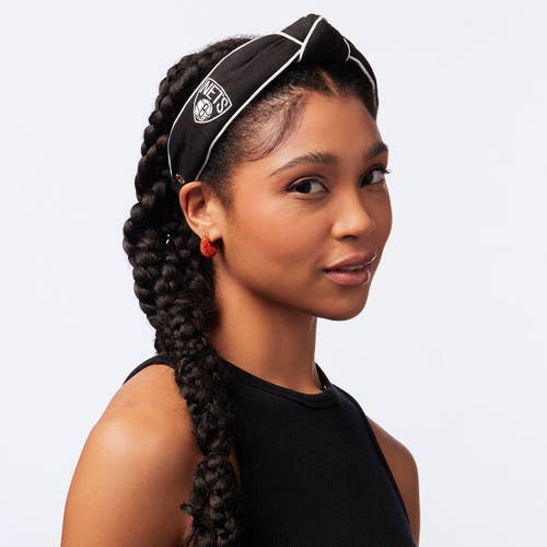 Lele Sadoughi Nba Brooklyn Nets Embroidered Headband In Black