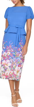 Kay Unger Annabelle Floral Peplum Midi Dress