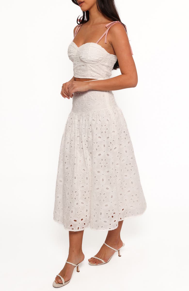 Petal & Pup Kara Eyelet Cotton Bustier Crop Top & Maxi Skirt Set, Alternate, color, White