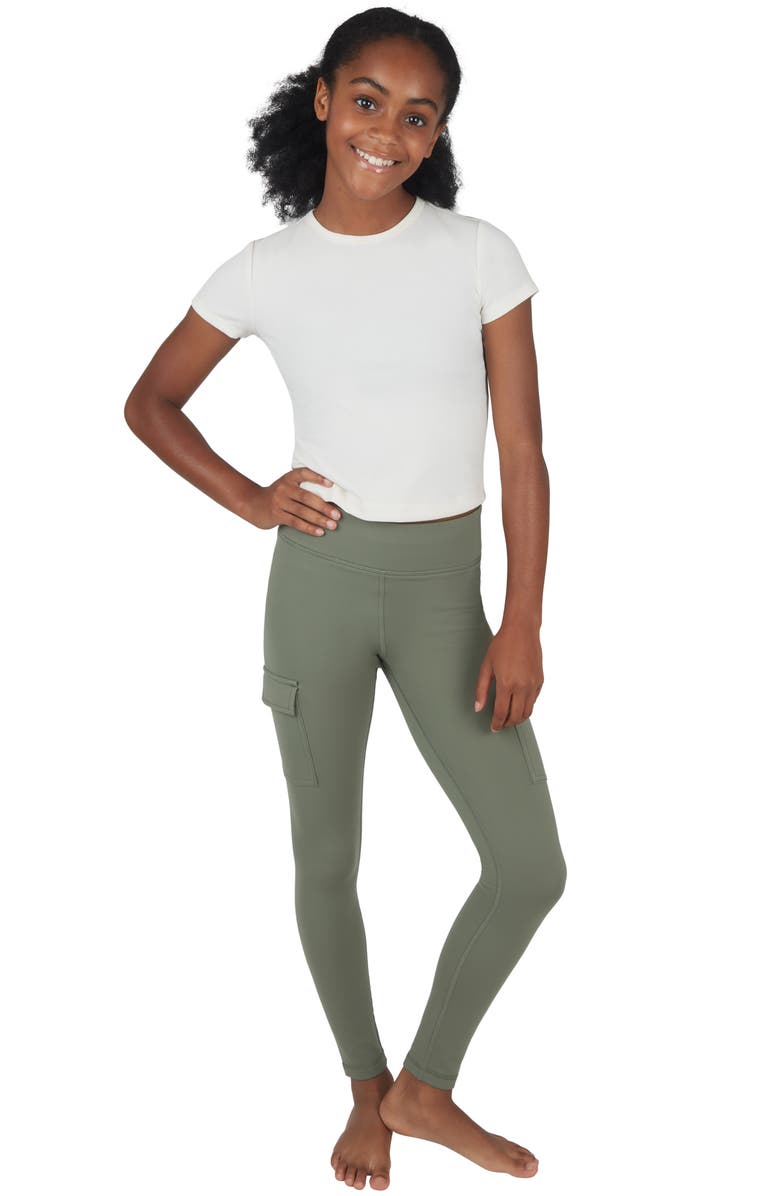 90 DEGREE BY REFLEX Kids' Two Pack PolarLux Cargo Pocket Leggings, Alternate, color, Agave Green/Black