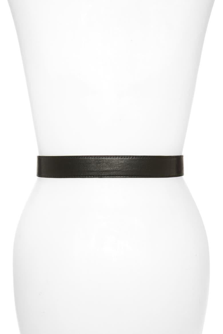 Rider Circle Clasp Leather Belt, Alternate, color, BLACK