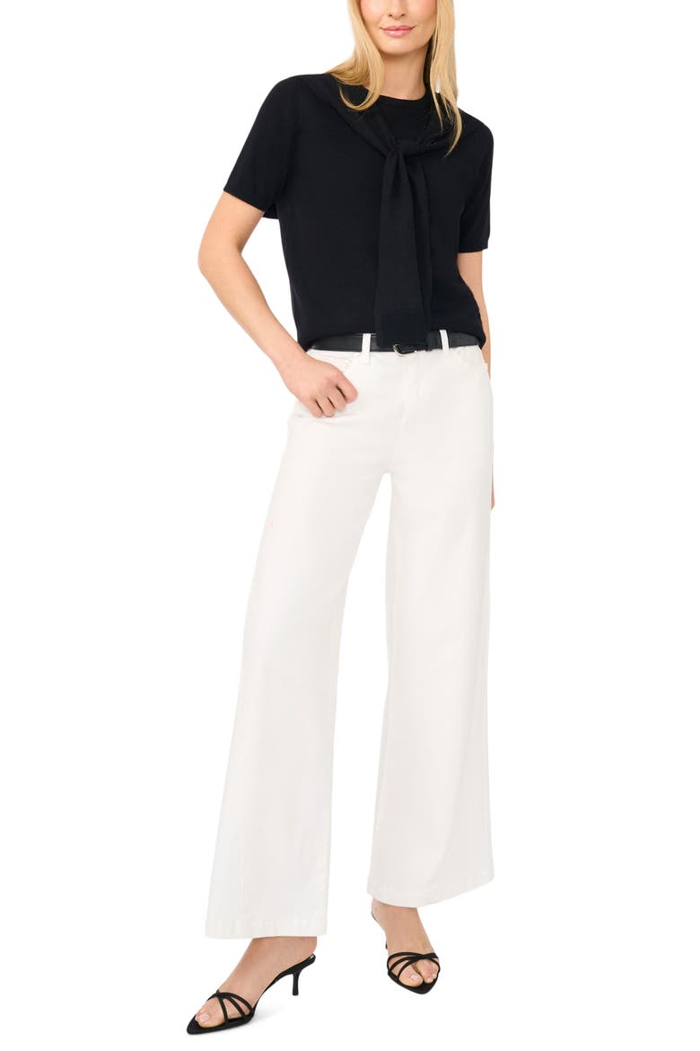 Shoulder Wrap Short Sleeve Sweater, Alternate, color, RICH BLACK
