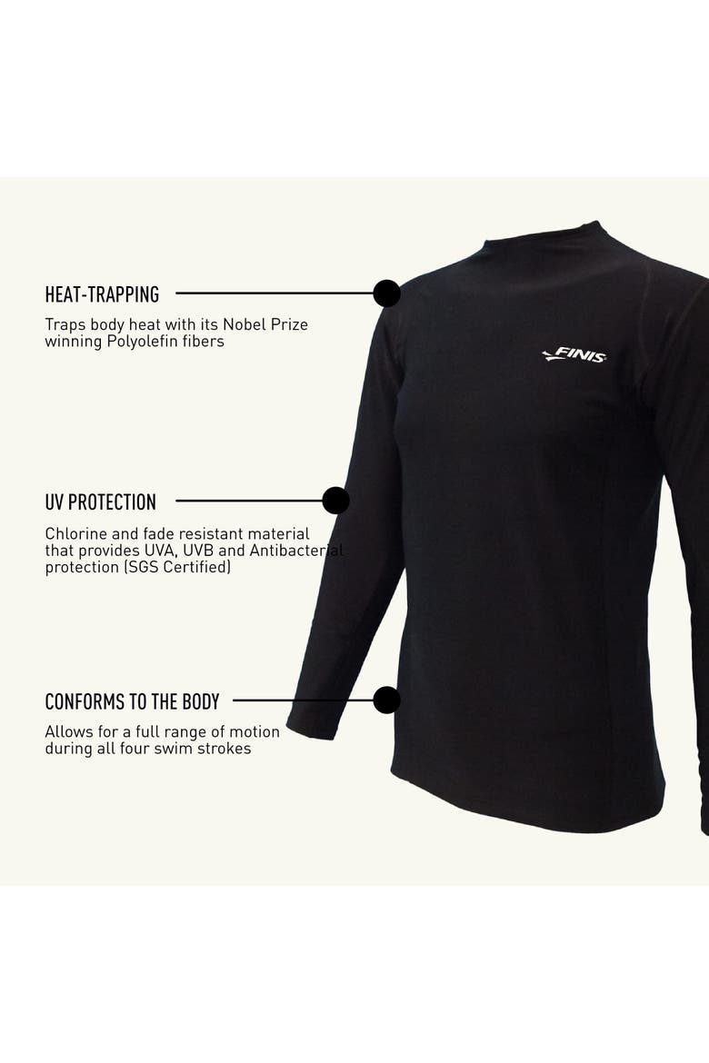 Thermal Swim Shirt Heat Retaining BiPoly Fabric UPF 50 and Up UV Protection Chlorine Resistant Adult, Alternate, color, Black