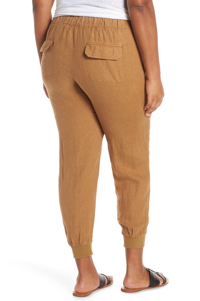 Drawstring Linen Joggers, Alternate, color, BROWN SADDLE