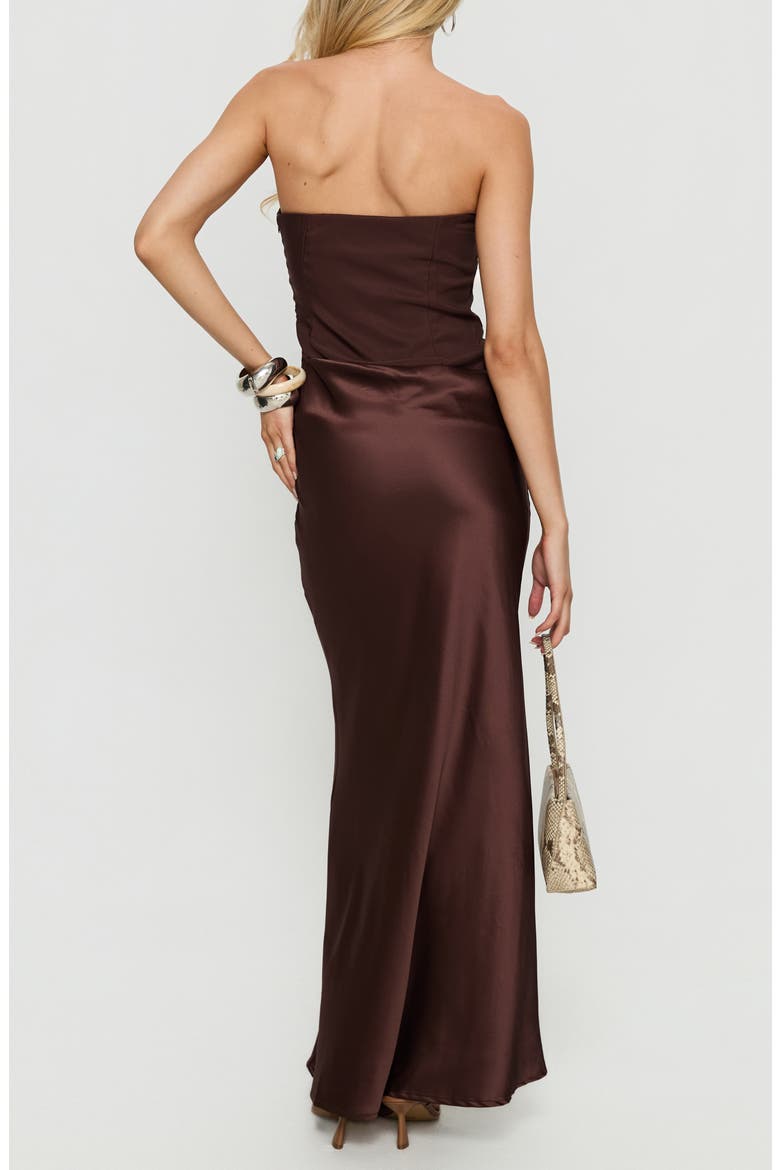 Lulita Pleated Strapless Mixed Media Gown, Alternate, color, BROWN