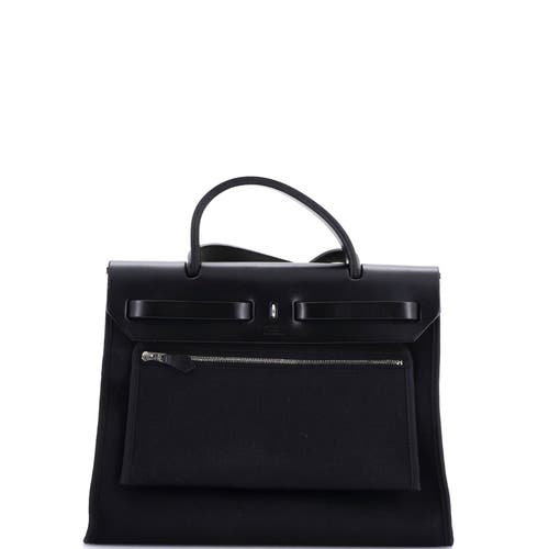 Pre-owned Hermes Hermes Herbag Zip Leather And Toile 31 In Black