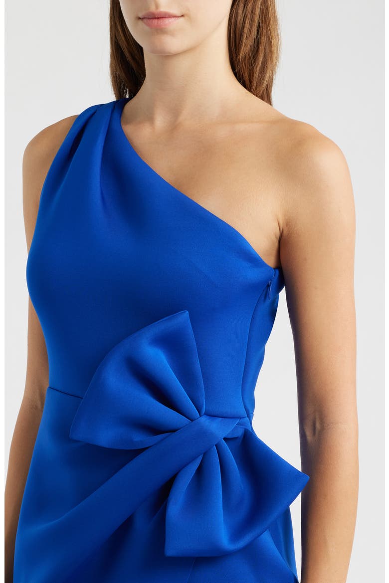 Bow One-Shoulder Cocktail Dress, Alternate, color, COBALT