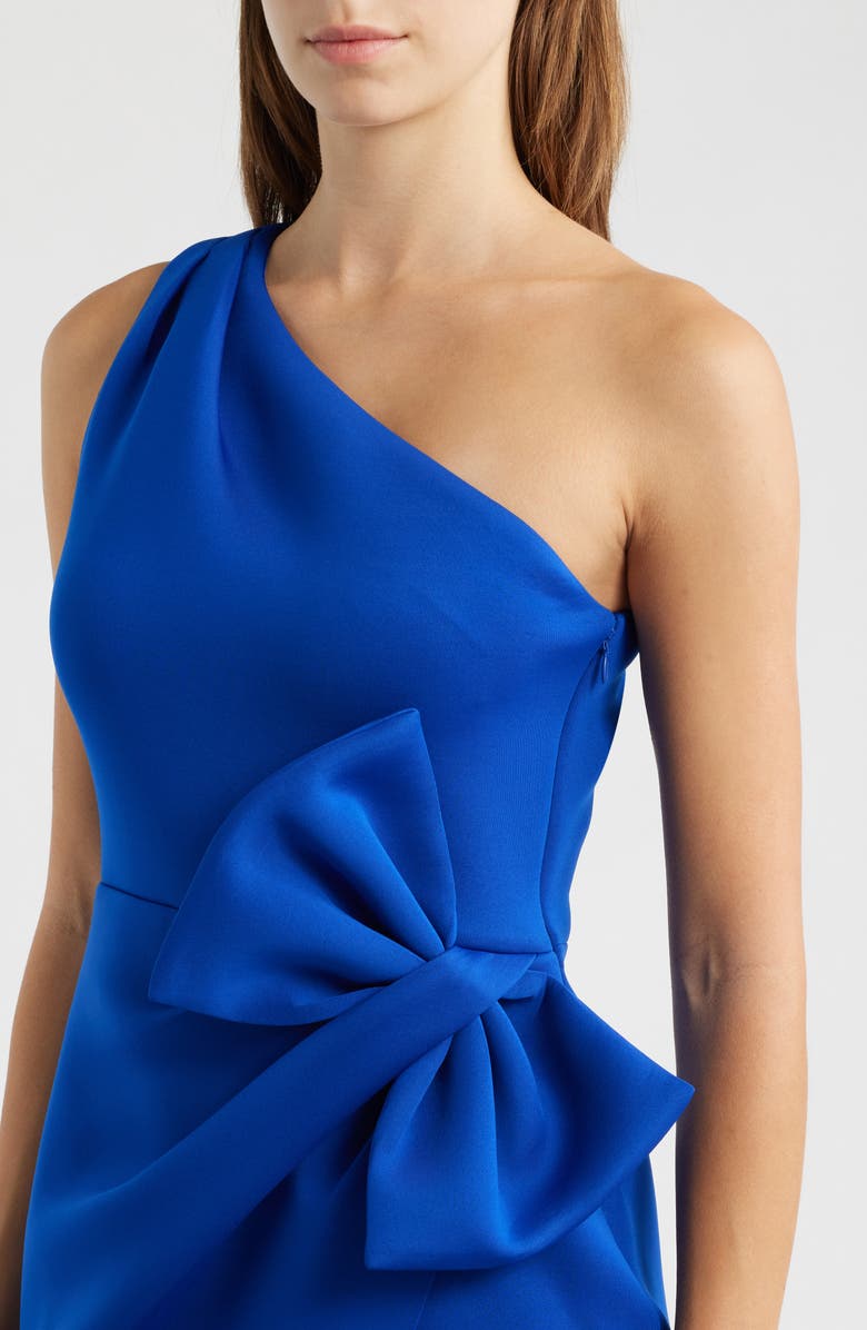 Eliza J Bow One-Shoulder Cocktail Dress, Main, color, Cobalt