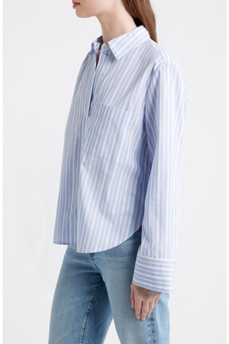 The Signature Stripe Cotton Poplin Y-Neck Shirt The Signature Y-Neck Shirt in Poplin, Alternate, color, TRANQUIL BLUE