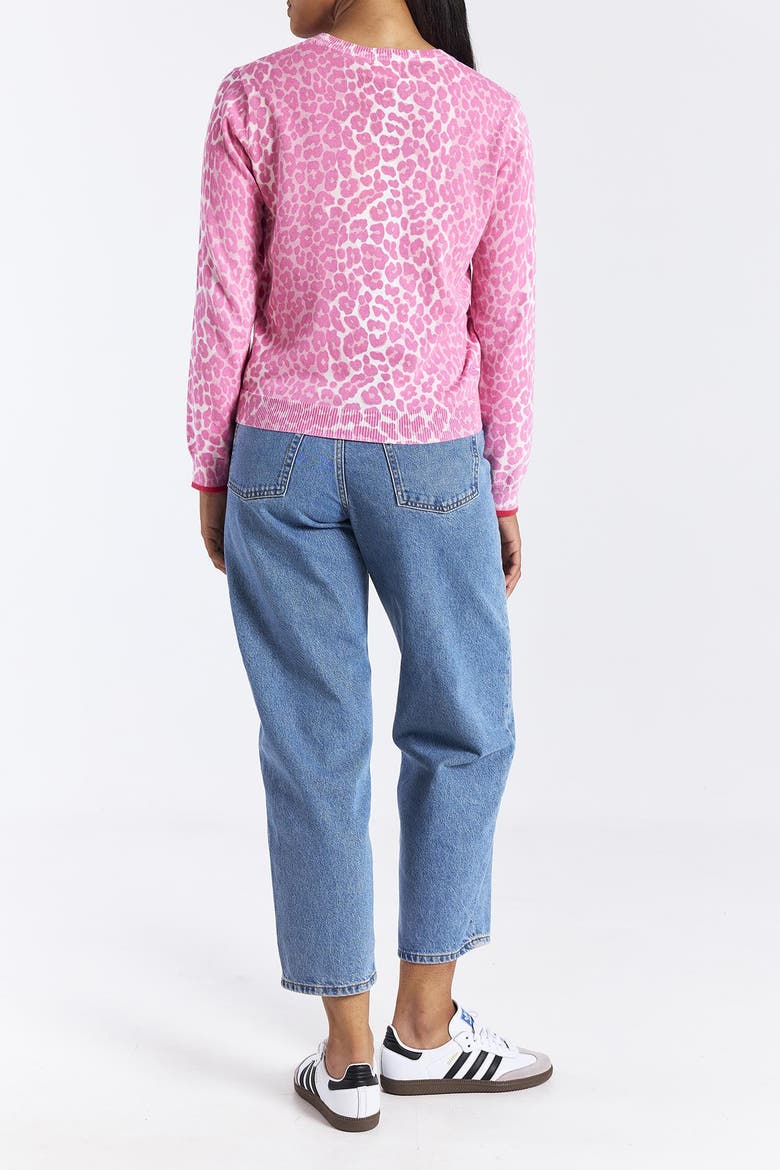 Lyra Leopard Knit Crewneck Sweater, Alternate, color, Pink Leopard Print