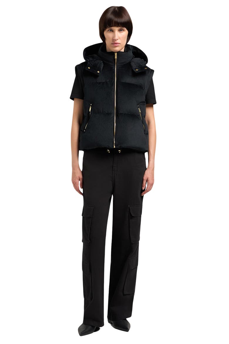 Misti Water & Wind Resistant 800 Fill Power Down Convertible Velour Jacket, Alternate, color, BLACK