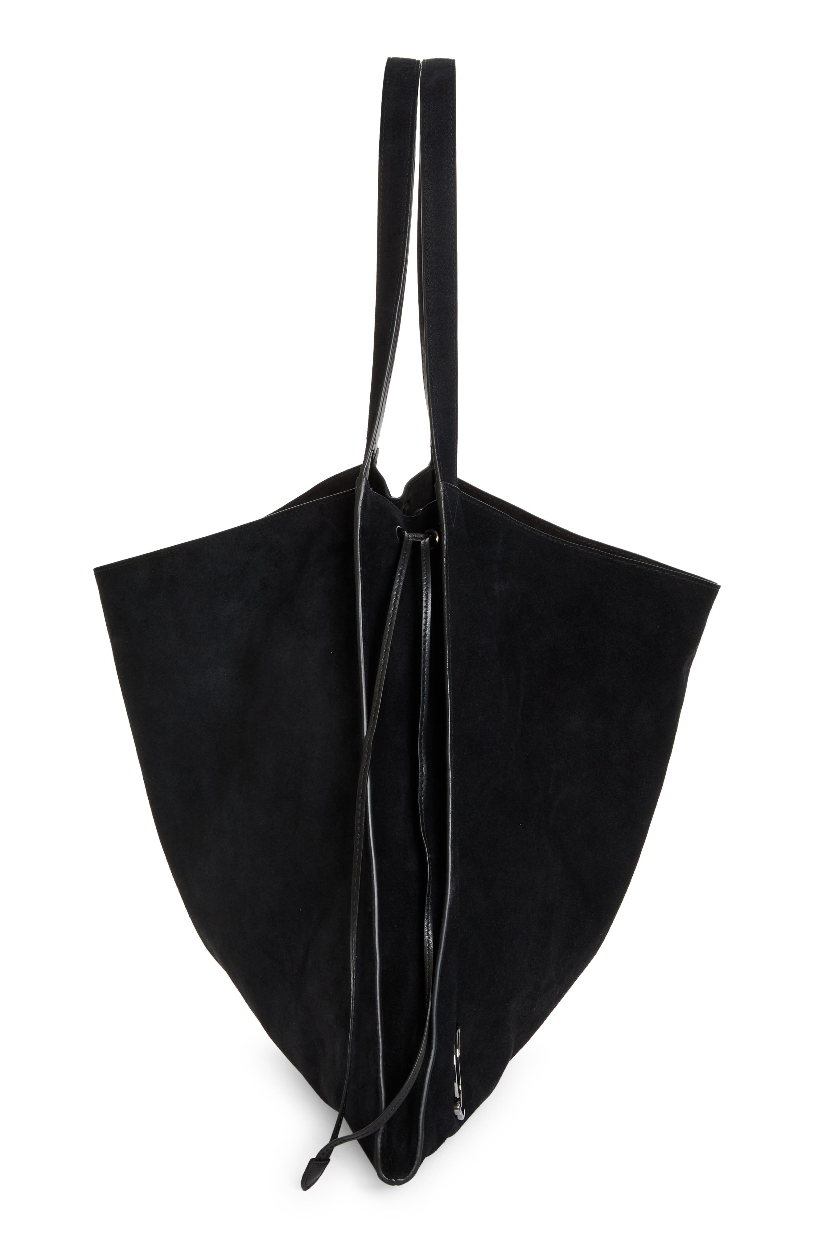 Christian Louboutin Le 54 Suede Drawstring Tote, Alternate, color, B329 Black/ Black/ Gun Metal