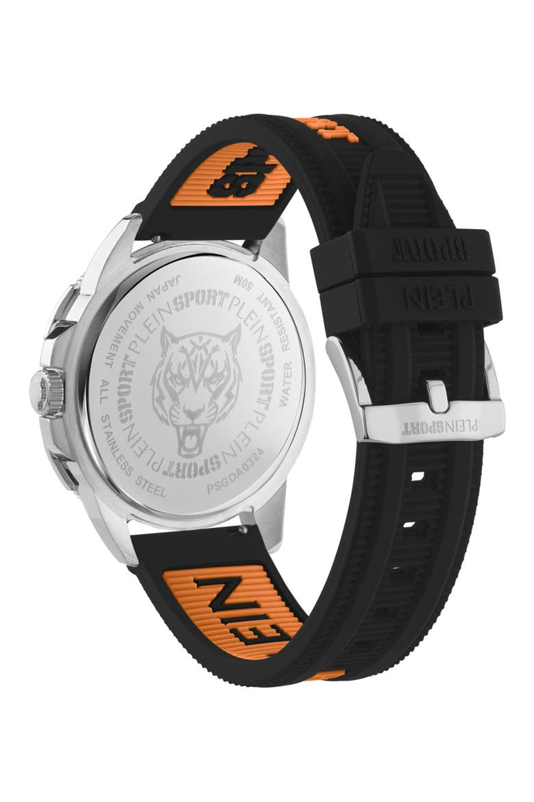Rampage Silicone Strap Watch, 44mm, Alternate, color, BLACK/ ORANGE/ STEEL
