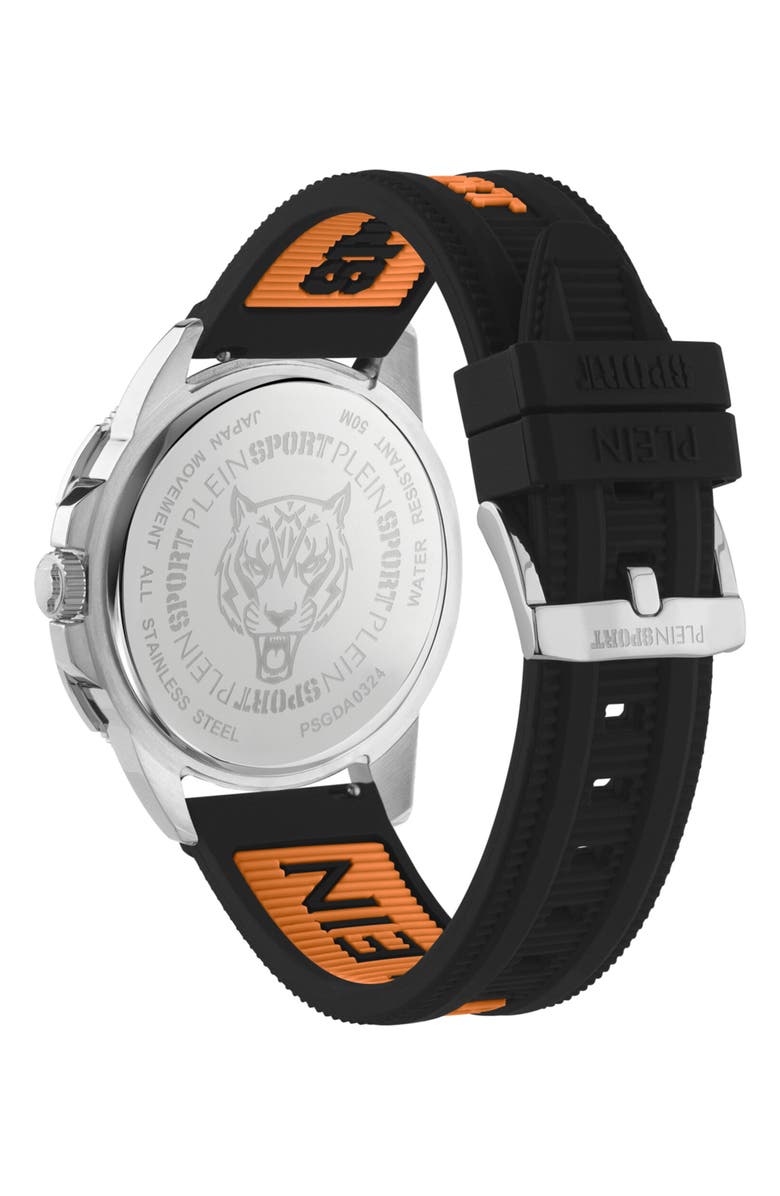 PLEIN SPORT Rampage Silicone Strap Watch, 44mm, Alternate, color, Black/ Orange/ Steel