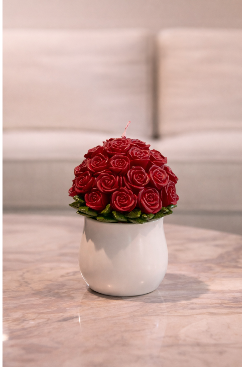 Rose Bouquet Candle, Alternate, color, Dark Red Rose