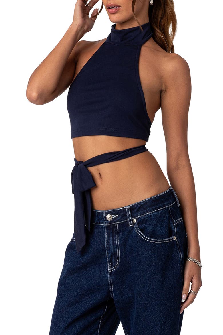 Hamlin Wrap Tie Halter Top, Alternate, color, NAVY