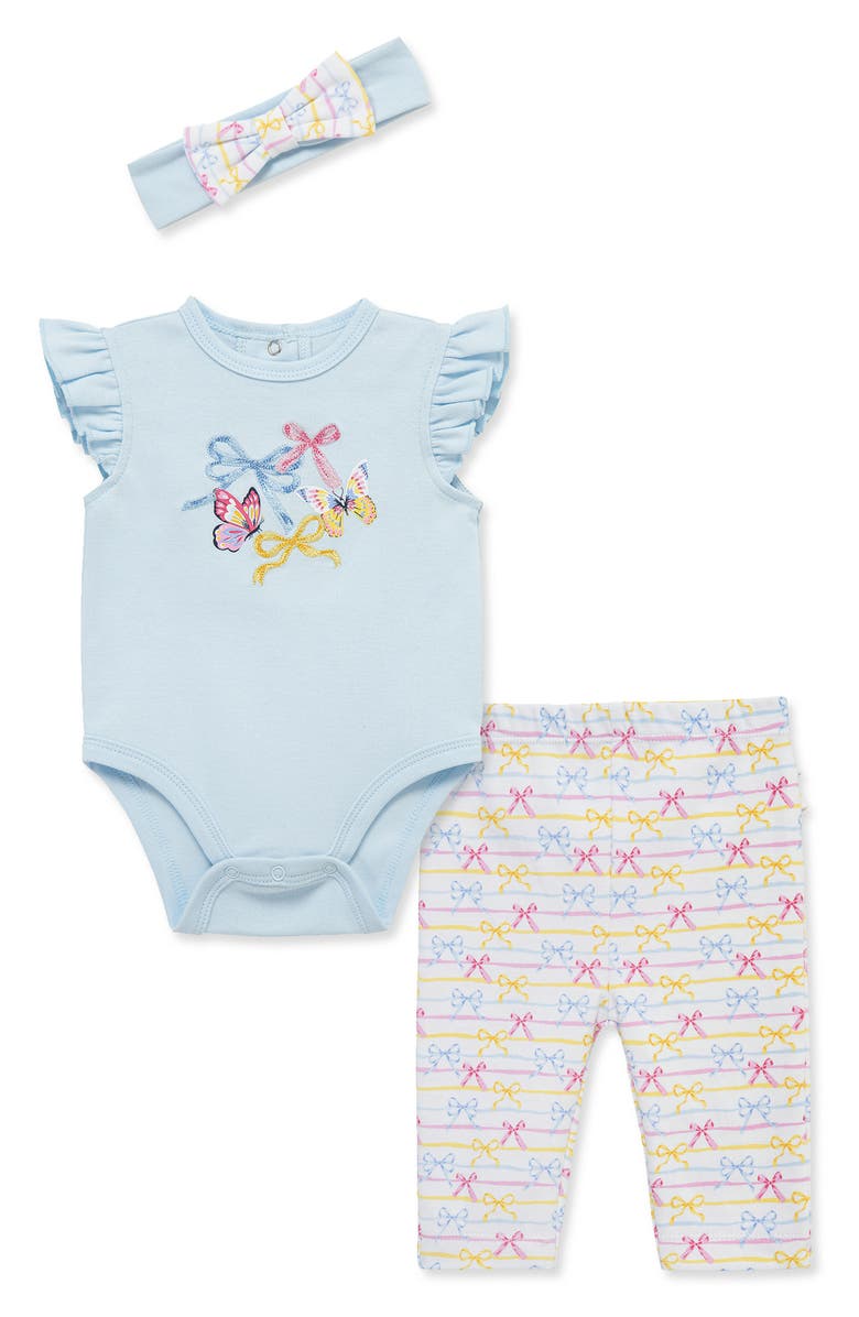 Little Me Bodysuit, Leggings & Headband Set, Main, color, Blue Multi