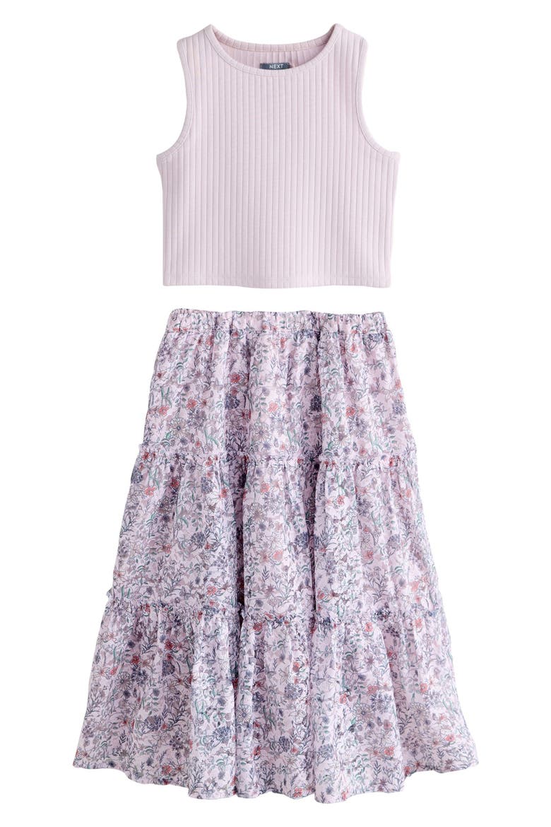 Kids' Rib Tank & Floral Skirt Set, Main, color, PURPLE