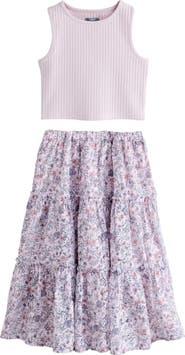 NEXT Kids' Rib Tank & Floral Skirt Set