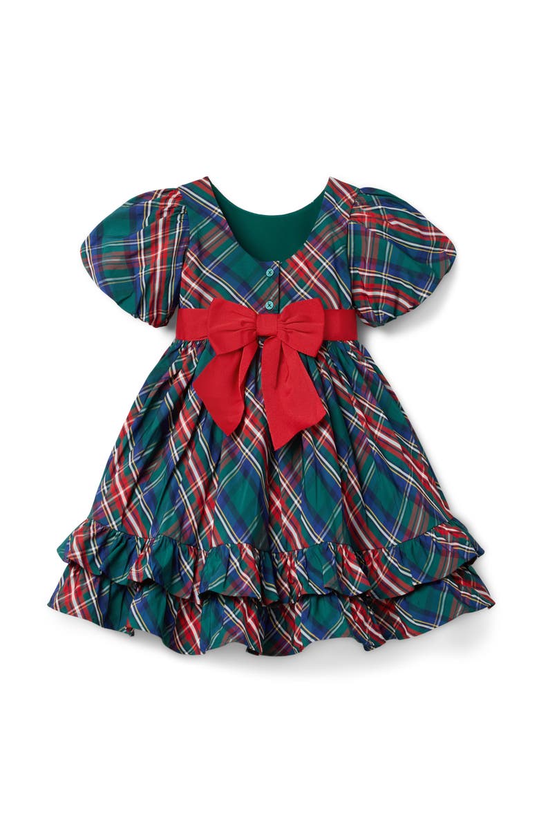 Janie and Jack The Bow-Tied Tartan Dress, Alternate, color, Green