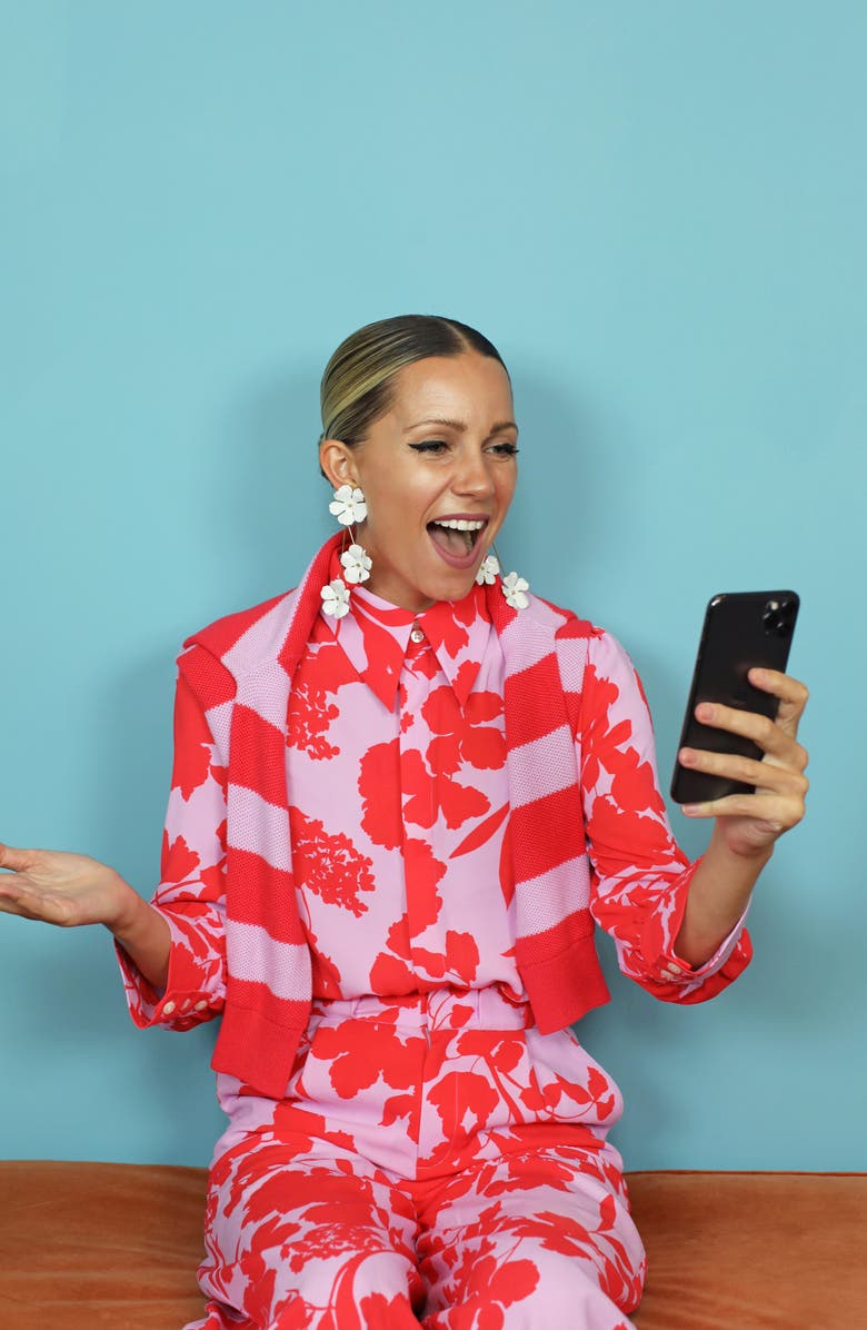 Halogen<sup>®</sup> x Atlantic-Pacific Pleat Detail Print Pants, Alternate, color,