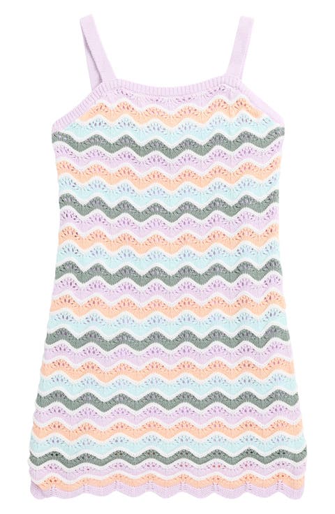 Kids' Wavy Chevron Stripe Openwork Sweater Dress (Big Kid)
