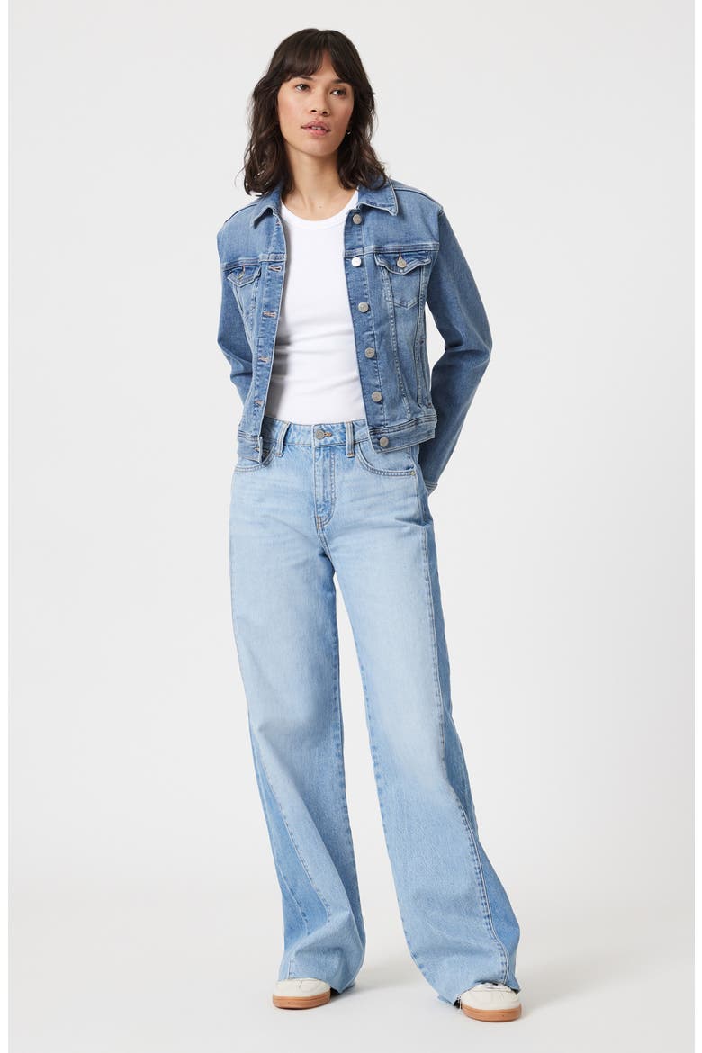 Cecilia Slim Fit Denim Trucker Jacket, Alternate, color, LIGHT BRUSHED FLEX BLUE