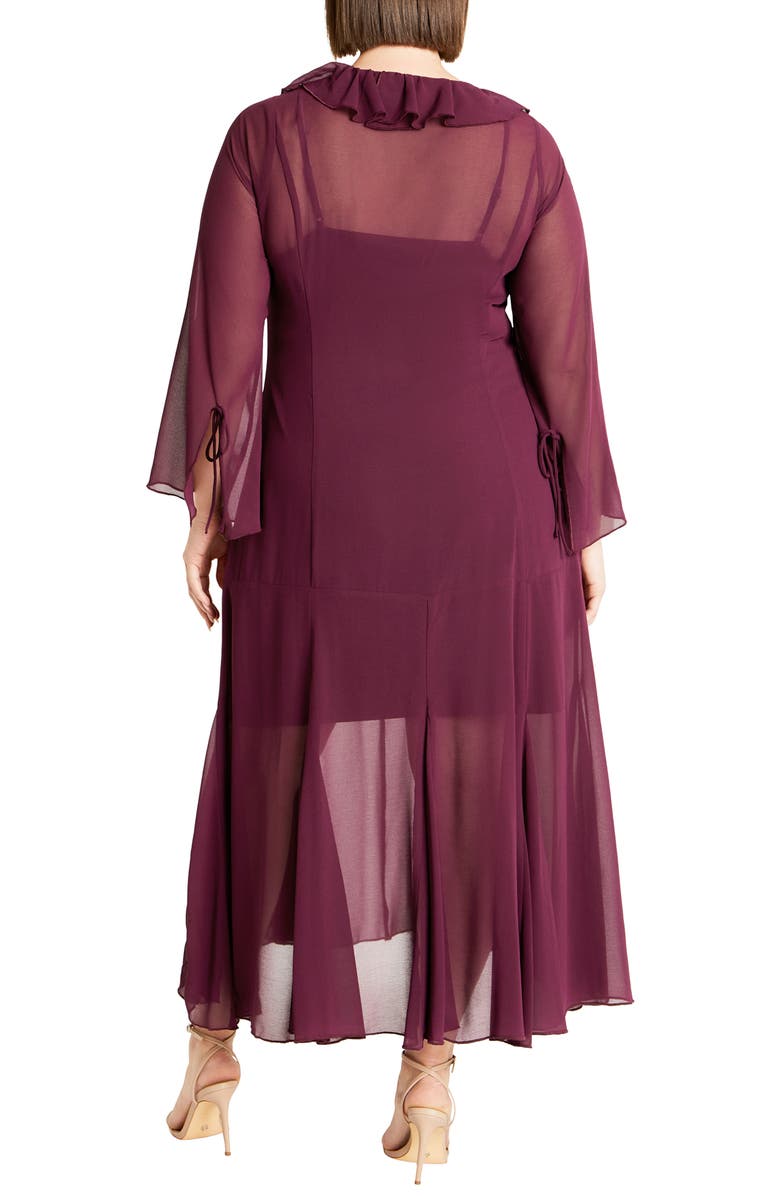 City Chic Vamp Ruffle Long Sleeve Maxi Dress, Alternate, color, Plum