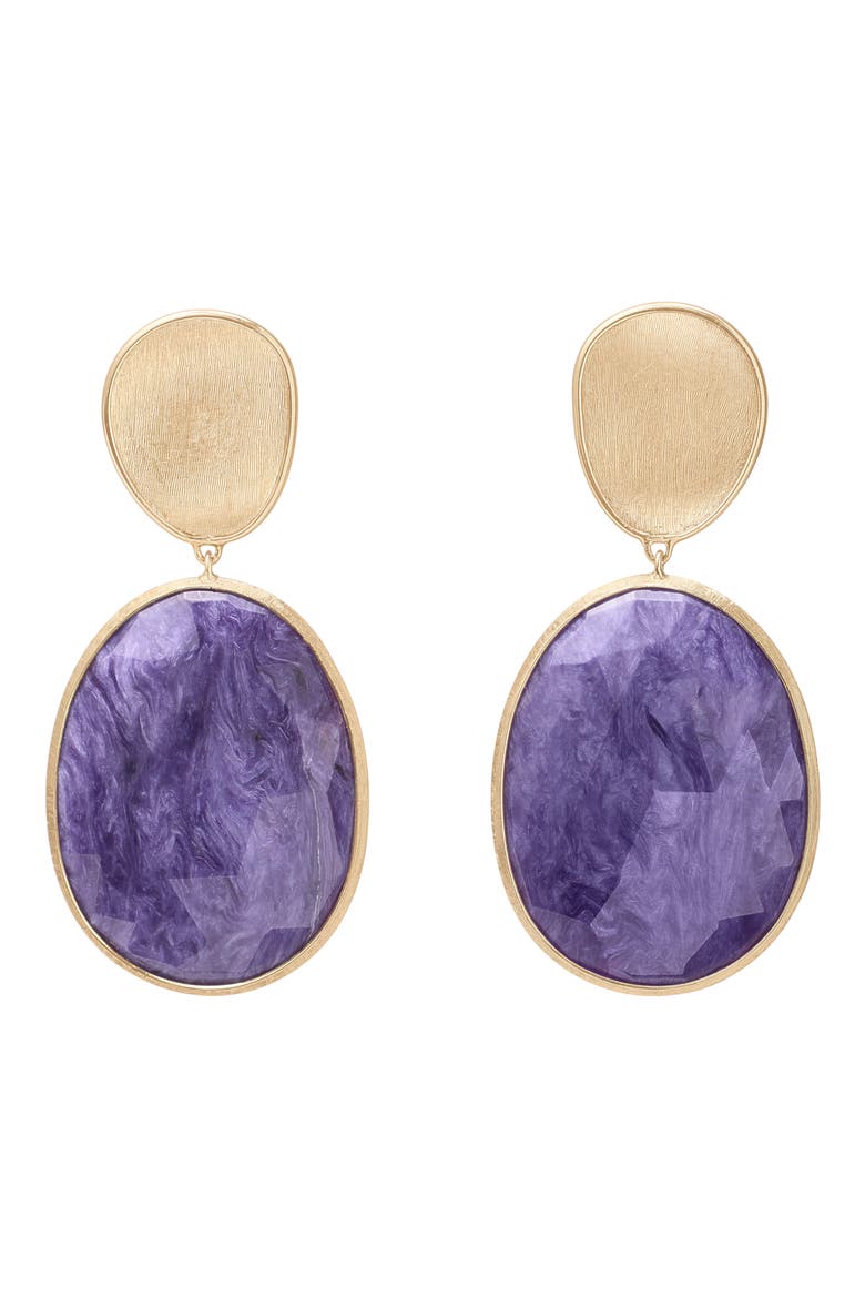 Lunaria Charoite Drop Earrings, Main, color, YELLOW GOLD