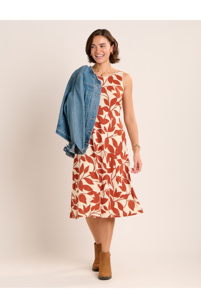 Brakeburn Adla Trailing Leaf Print Midi Dress, Alternate, color, Brown