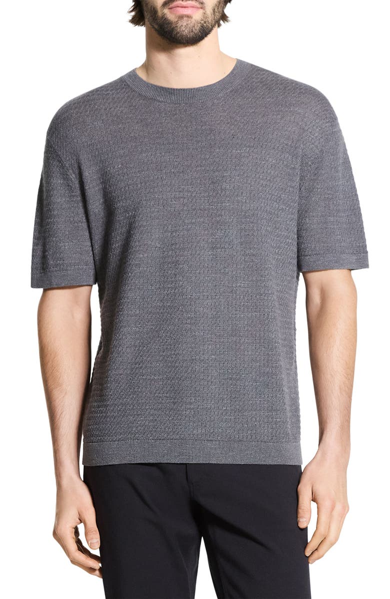 Theory Kolben Short Sleeve Linen & Cotton Blend Crewneck Sweater, Main, color, Carbon - Bax