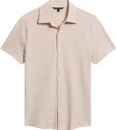 Robert Barakett Keyes Slim Fit Microprint Short Sleeve Knit Button-Up Shirt