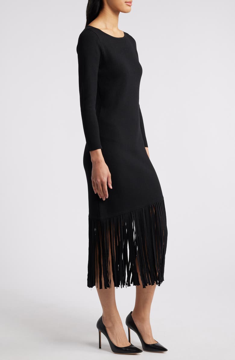 Anne Klein Fringe Long Sleeve Sweater Dress, Alternate, color, 