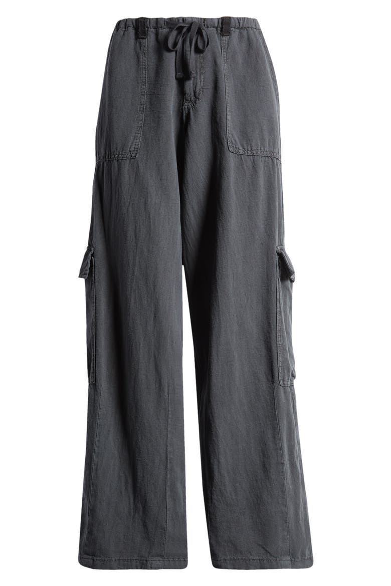 Cocoon Cotton & Linen Cargo Pants, Alternate, color, BLACK