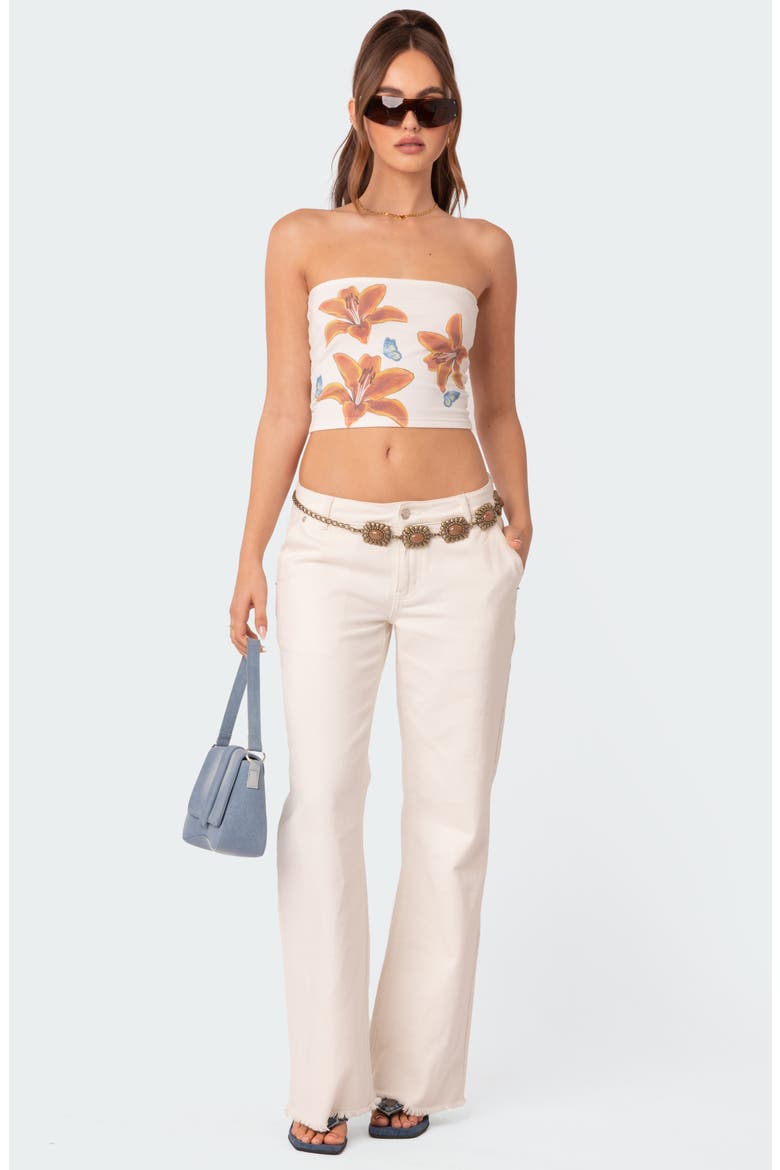 Tiger Lily Print Cotton Tube Top, Alternate, color, WHITE